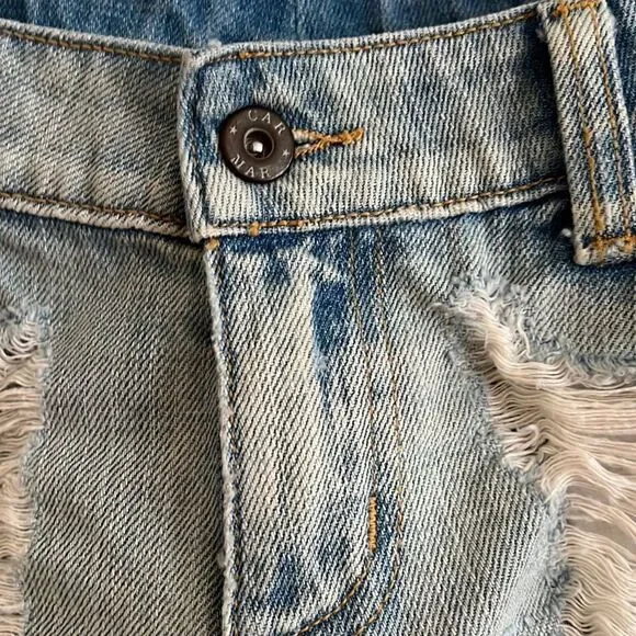 Carmar Micro Mini Shredded Jean Shorts Size 28 - Picture 2 of 4